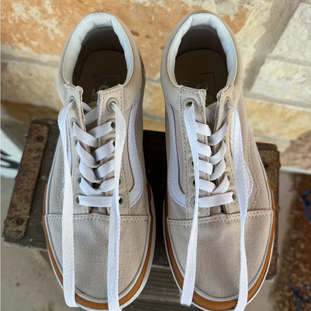 Vans Old Skool Stackform Khaki Tan Gum Sole Platform Sneakers Men 4 / Women 5.5 - Picture 2 of 11